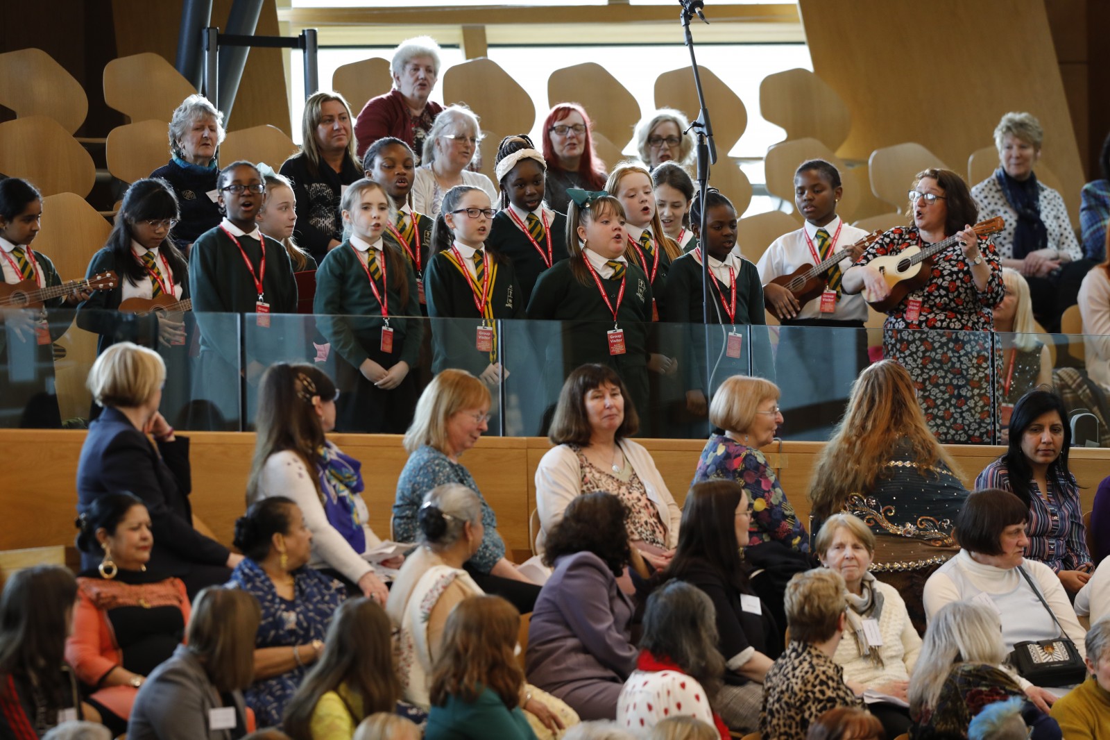 Pupils from St Constantine's Primary School, Govan perfom in the chamber of the Scottish Parliament during the plenary session to mark International Women's Day 2020 07 March 2020. Pic - Andrew Cowan/Scottish Parliament