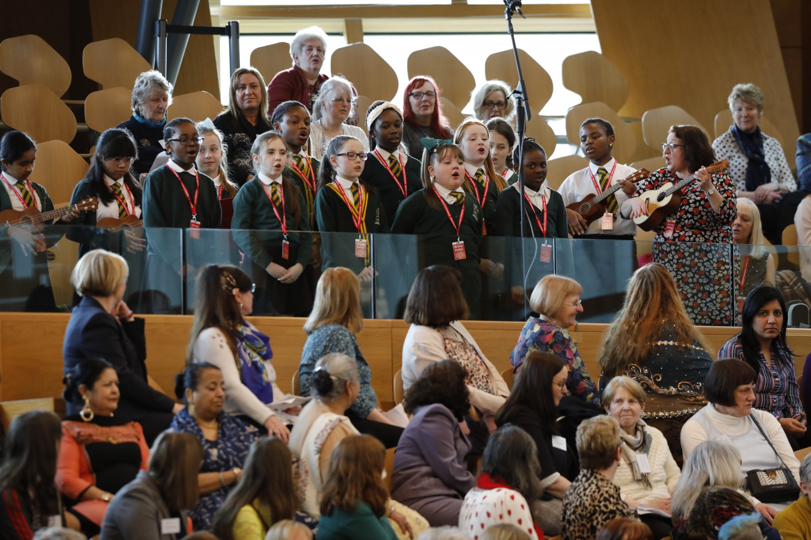 Pupils from St Constantine's Primary School, Govan perfom in the chamber of the Scottish Parliament during the plenary session to mark International Women's Day 2020 07 March 2020. Pic - Andrew Cowan/Scottish Parliament