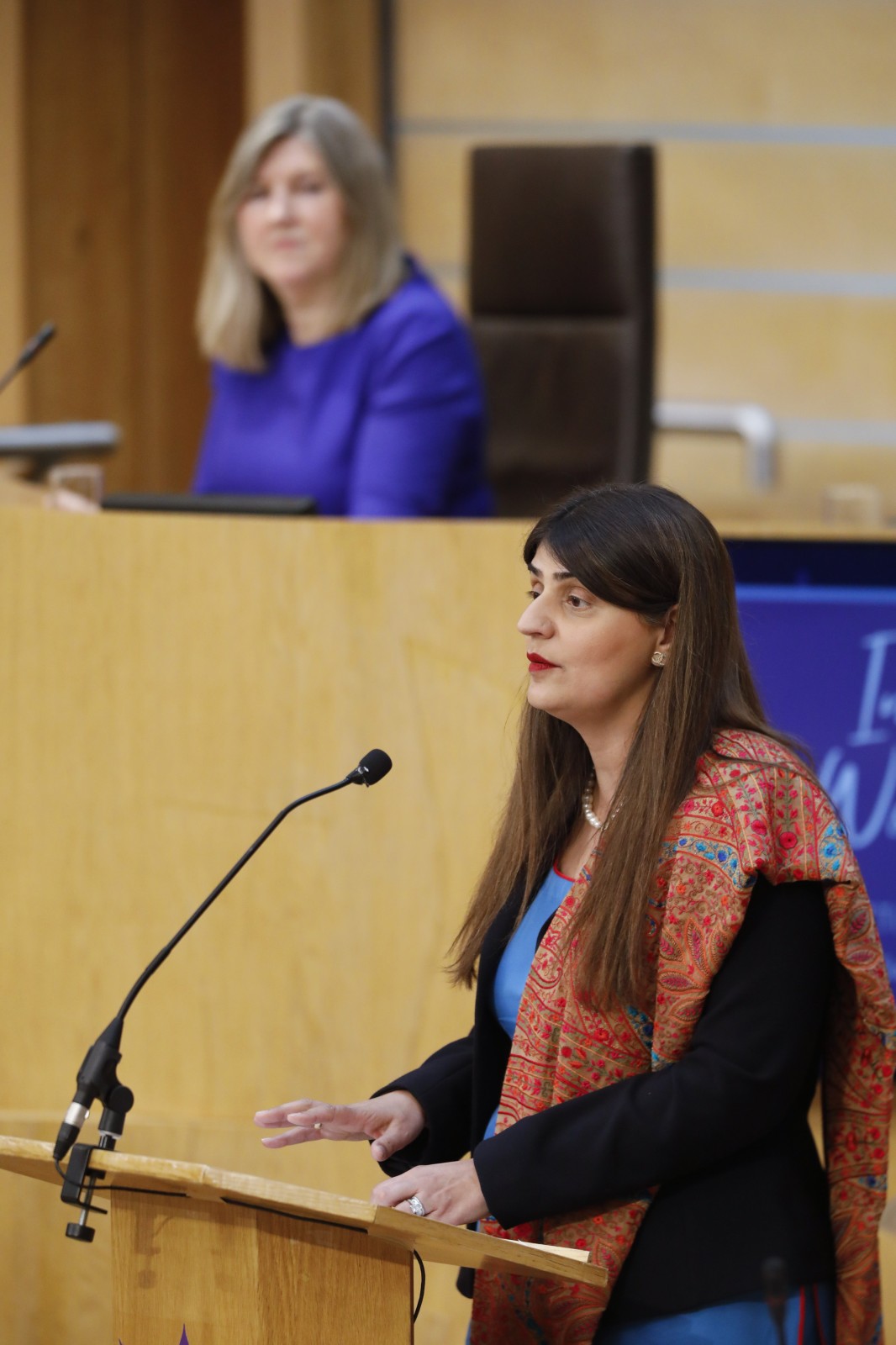 Christina McKelvie MSP, pictured speaking during the International Women's Day Conference held in the Debating Chamber of the Scottish Parliament. 05 March 2022.
