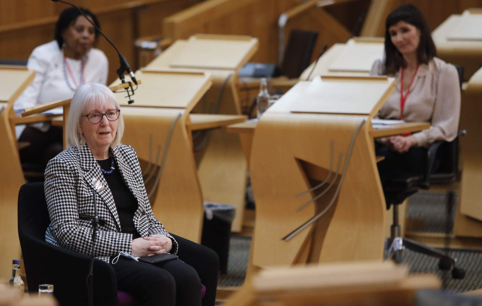 Presiding Officer Alison Johnstone MSP hosts a question and answer session with Pam Gosal MSP;Pam Duncan-Glancy MSP; Christina McKelvie MSP; and Beatrice Wishart MSP during the International Women's Day Conference held in the Debating Chamber of the Scottish Parliament. 05 March 2022.