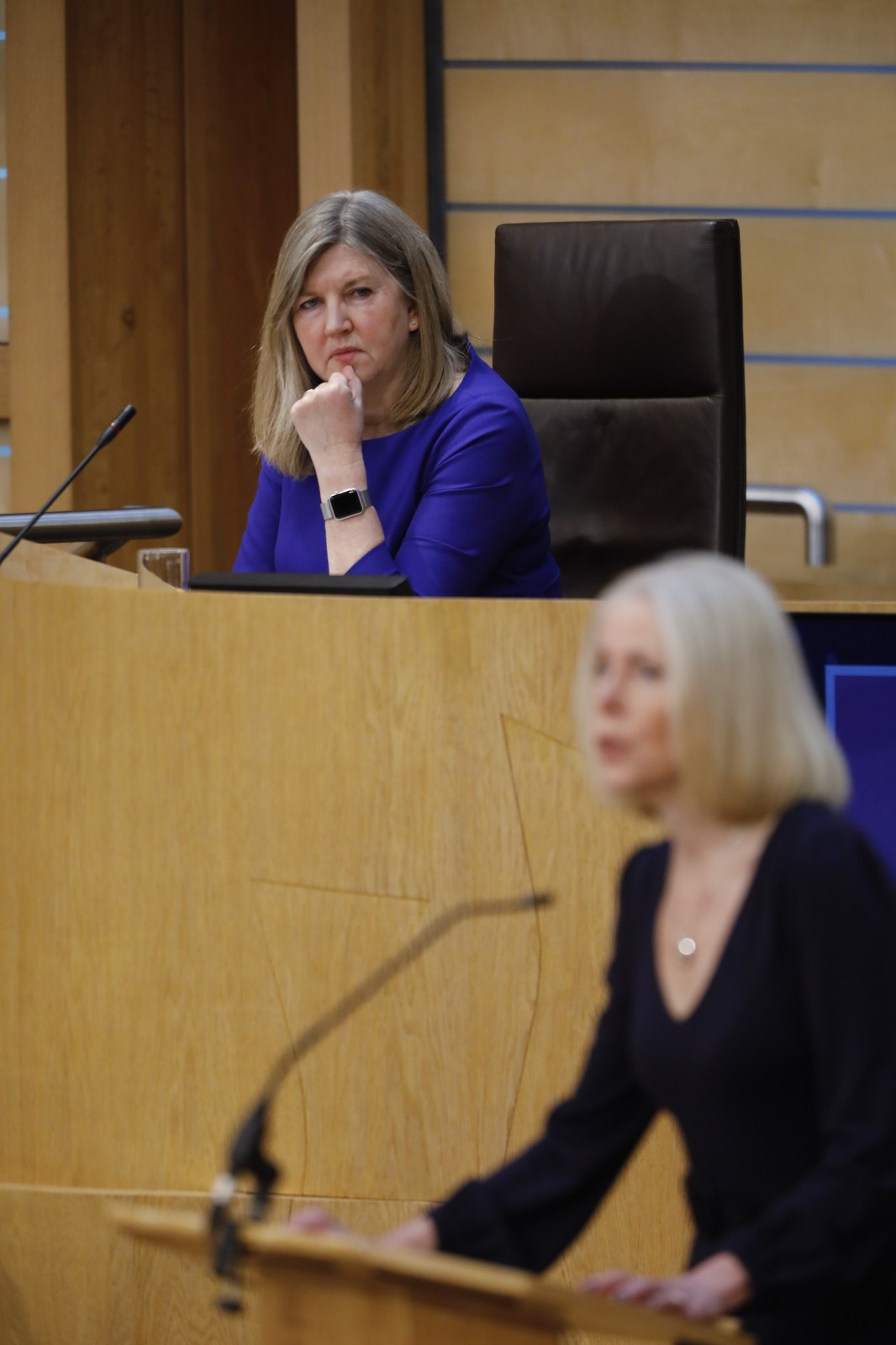 Professor Linda Bald, pictured speaking during the International Women's Day Conference held in the Debating Chamber of the Scottish Parliament. 05 March 2022.