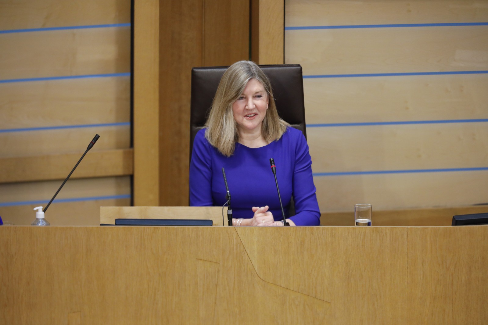 Presiding Officer Alison Johnstone MSP, pictured speaking during the International Women's Day Conference held in the Debating Chamber of the Scottish Parliament. 05 March 2022.