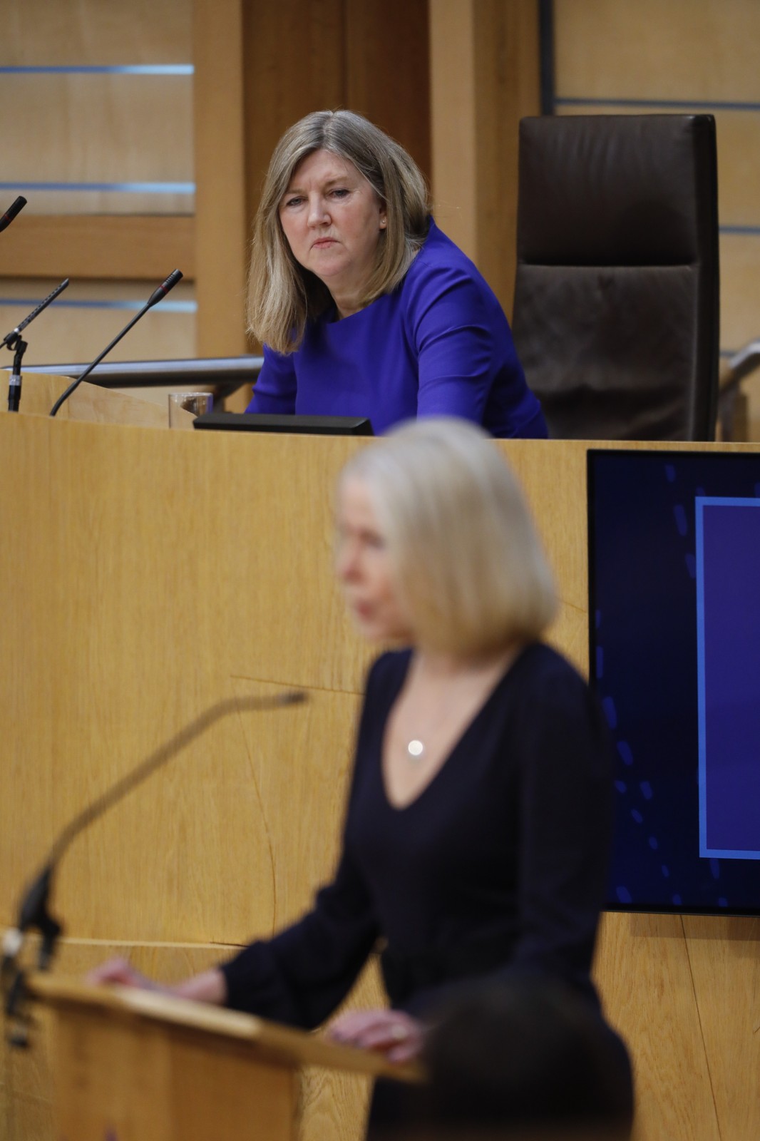 Professor Linda Bald, pictured speaking during the International Women's Day Conference held in the Debating Chamber of the Scottish Parliament. 05 March 2022.