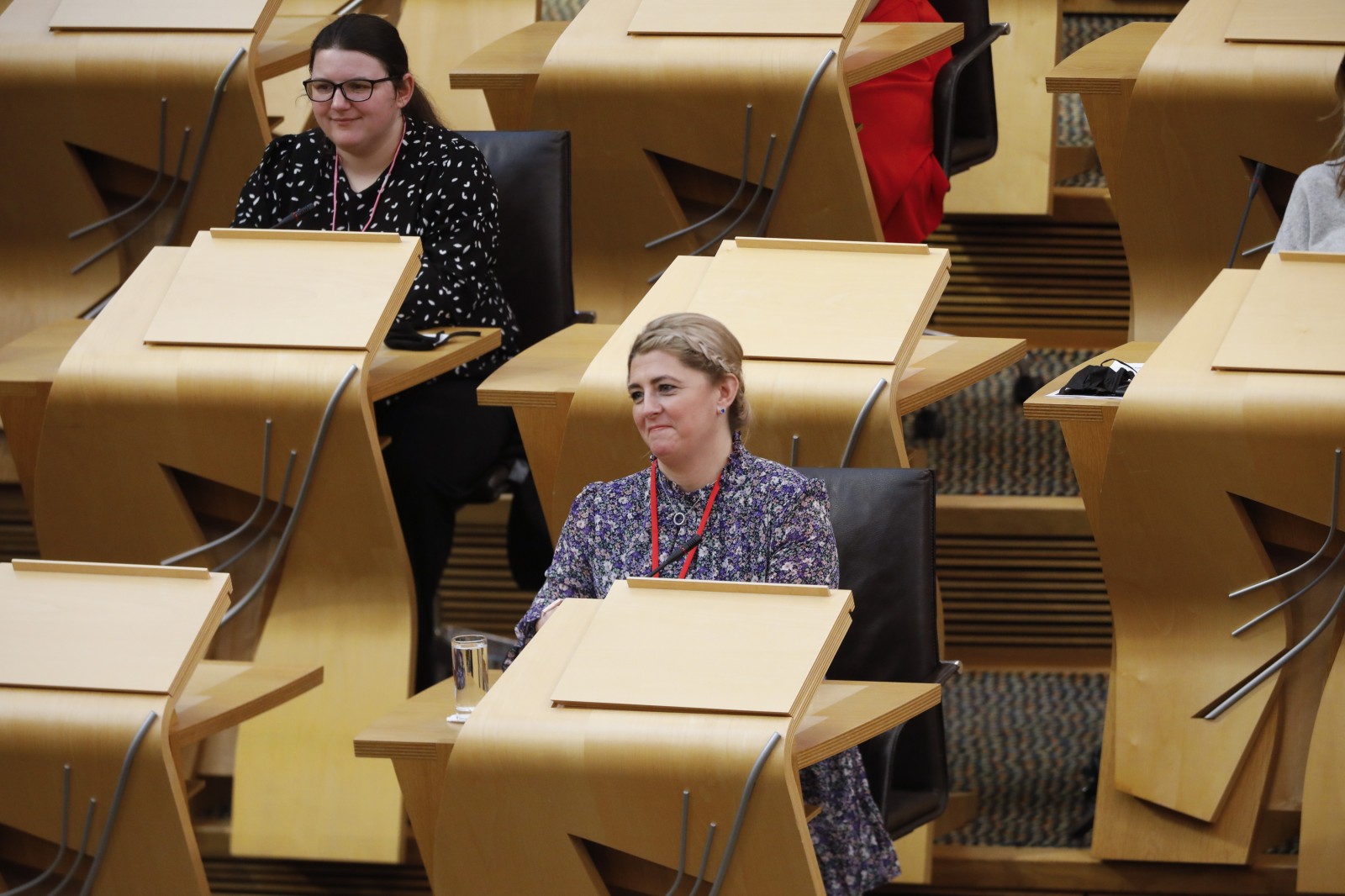 Susan McKellar, SWC Manager looks on during keynote speeches during the International Women's Day Conference held in the Debating Chamber of the Scottish Parliament. 05 March 2022.