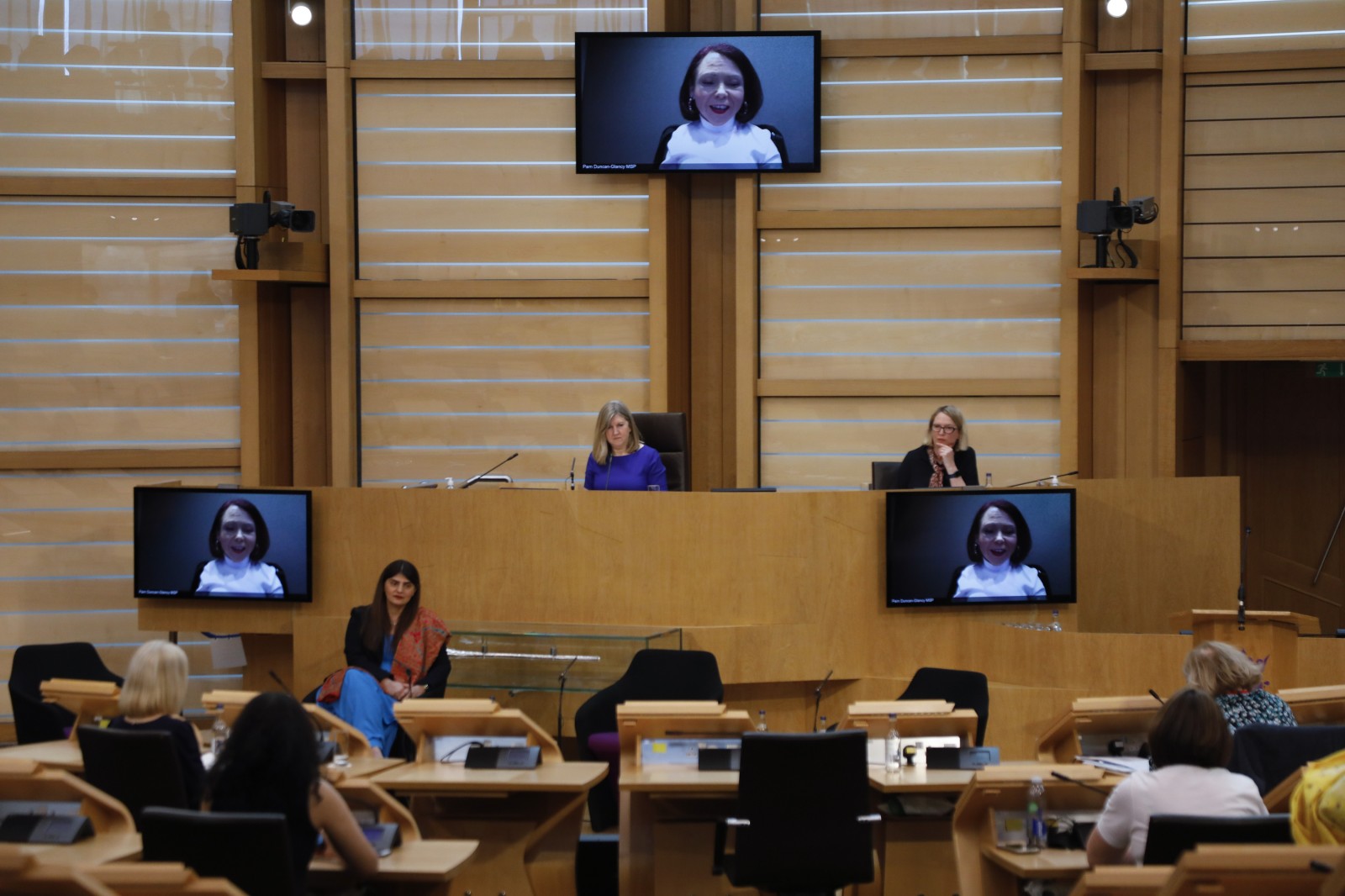 Pam Duncan-Glancy MSP, pictured speaking during the International Women's Day Conference held in the Debating Chamber of the Scottish Parliament. 05 March 2022.